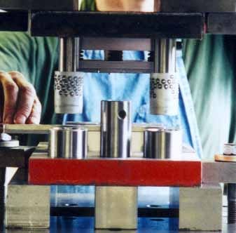 A die set in one of Arro's presses, from the 2001 shop tour